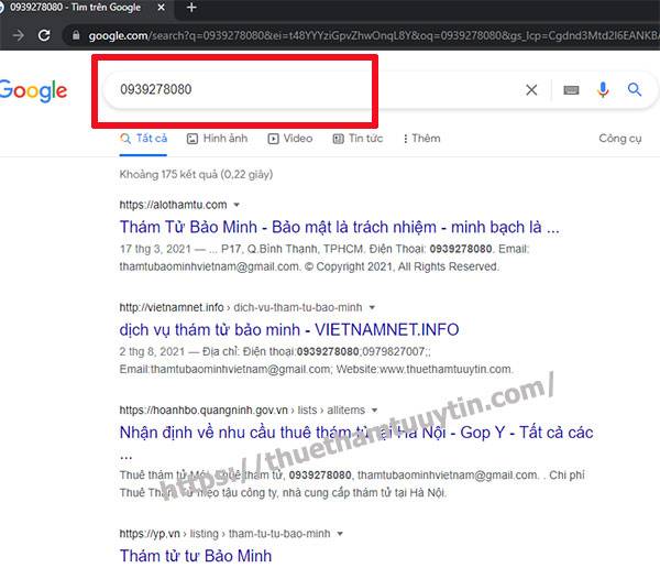 Tra cứu số điện thoại bằng google