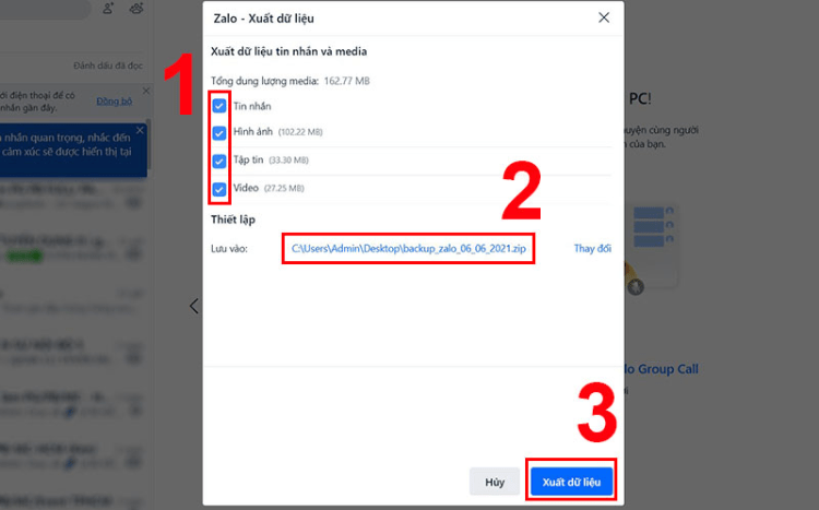 Nút Nhập dữ liệu trên Zalo PC